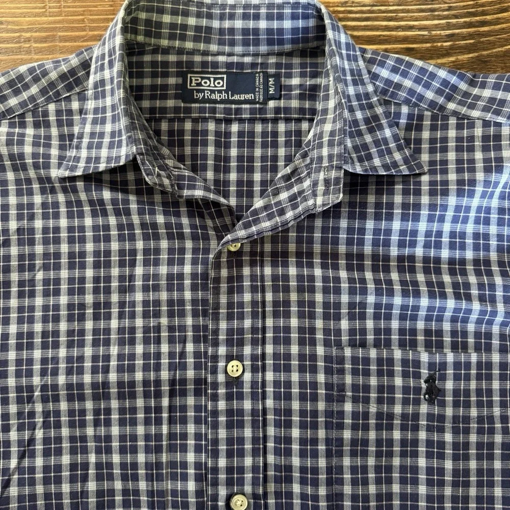 Polo Ralph Lauren Mens Classic Fit Blue Plaid Button Up Long Sleeve Shirt Size M